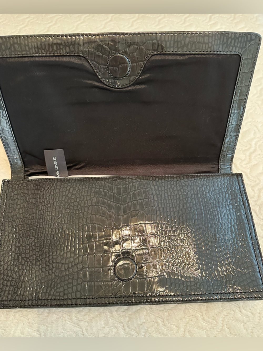 Banana Republic Black Croc-Embossed Foldover Clutch
